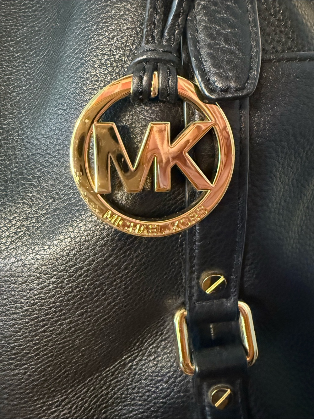 Michael Kors Black Pebbled Leather Tote with MK Charm - Picture 2 of 4